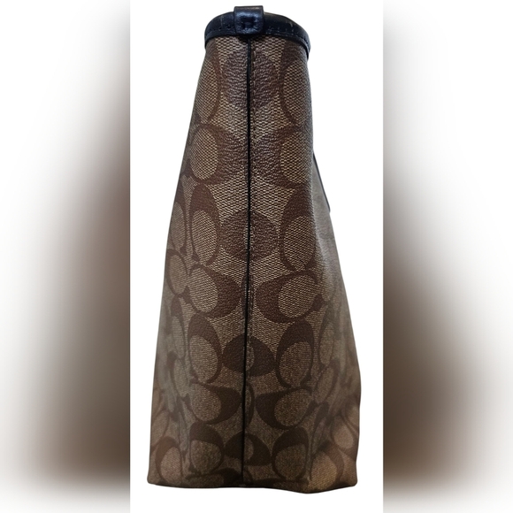 Coach Signature Varsity Stripe City Zip Leather PVC In Khaki/watermelon/navy. - Picture 8 of 14